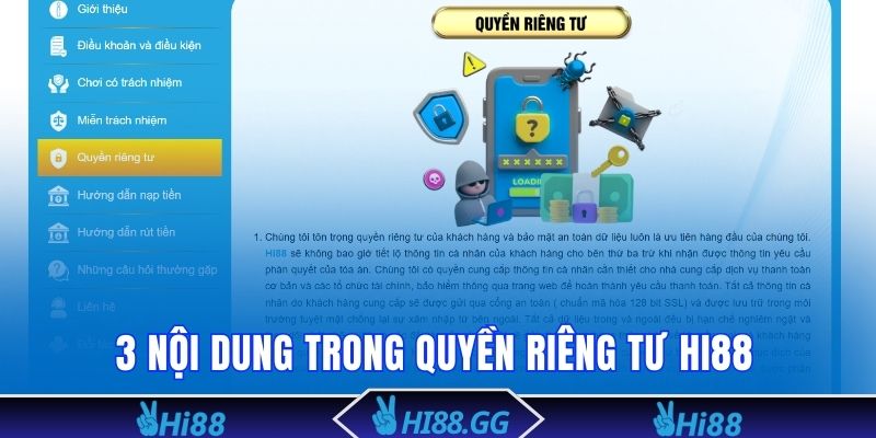 3 nội dung trong quyền riêng tư Hi88