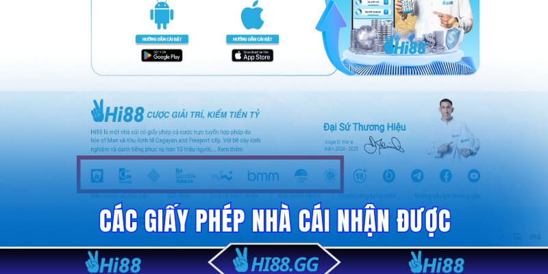 Các giấy phép nhà cái nhận được