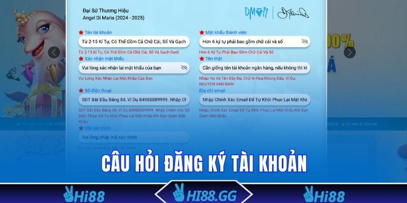 Câu hỏi đăng ký tài khoản