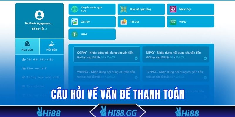 Câu hỏi về vấn đề thanh toán