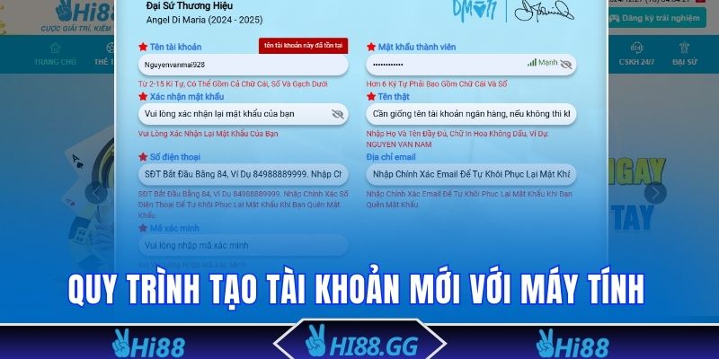 Quy trình tạo tài khoản mới với máy tính