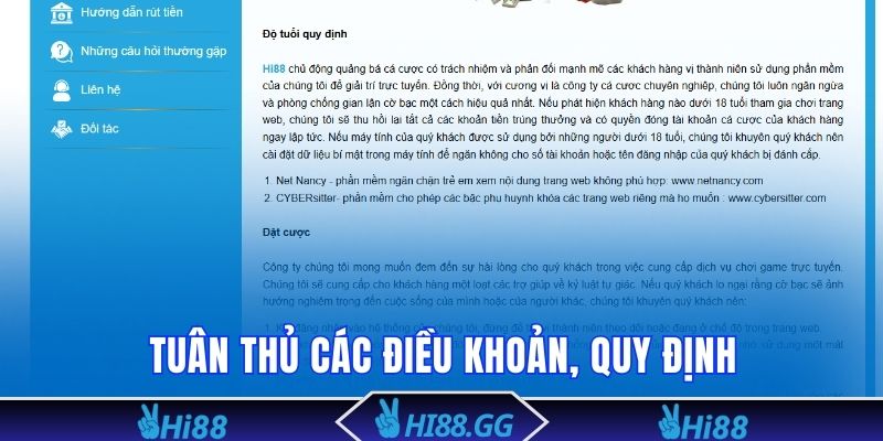 Tuân thủ các điều khoản, quy định khác của nhà cái